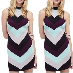 Free People Dress Womens XS I Got You Bodycon Knit Chevron Stripe Preppy Mini